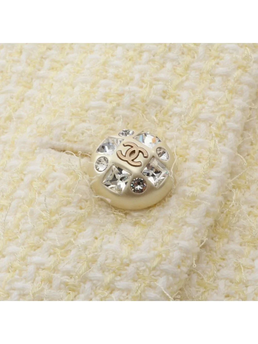 Chanel Collarless Jacket CC Logo Bijou Button Tweed